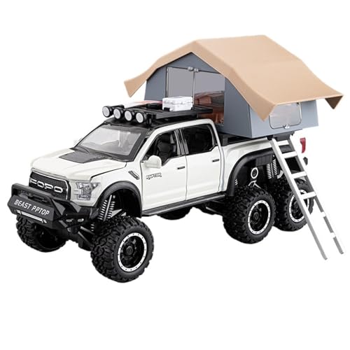 DIYUHUO For 1/24 Simulation Raptor F150 RV Mit Legierung Beobachtungsbrücke Automodell Stoßdämpfung Sound Und Licht Spielzeug Auto (White) von DIYUHUO