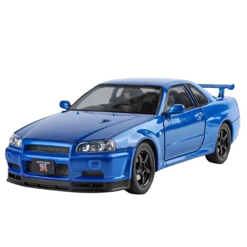 DIYUHUO Für 1/24 Simulation GTR R34 Straßenauto-Version Lenkung aus Legierung, Federung, Sound und Tür, leicht, Spielzeugauto, Blau von DIYUHUO