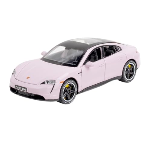 DIYUHUO Für die Simulation 1/32 des Modells Taycan-Legierung Auto Ornament Spielzeug Mit Türöffnung, Sound und Hell Feedback (Pink) von DIYUHUO