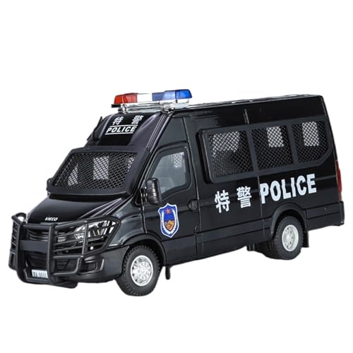 For 1/24 Simulation Iveco Öffentliche Sicherheit Spezielle Polizei Explosionsgeschützte Legierung Automodel Stoßdämpfer Lenker Sound Und Licht Türöffnung Spielzeug(Black) von DIYUHUO