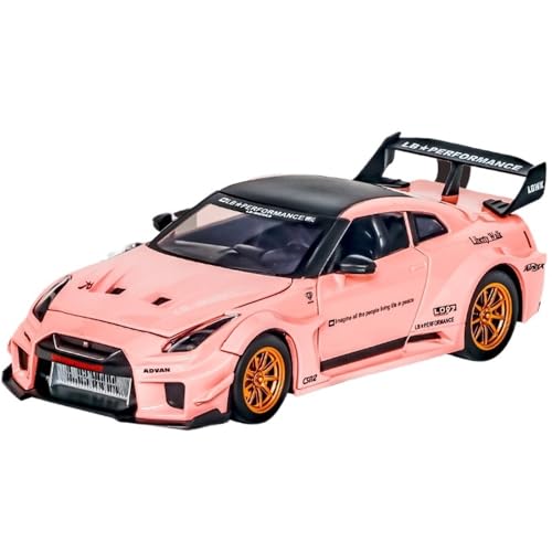 For 1/24 Simulation Von GTR Schwanz Flügel Breite Körper Modifizierte Legierung Modell Auto Sound Und Licht Feedback Tür Öffnung Spielzeug Auto(Pink) von DIYUHUO