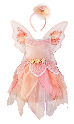 DJDLPARTY Pink Fairy Dress Up Kostüm-Set für Mädchen mit Flügel und Stirnband (5–6 Jahre) von DJDLPARTY