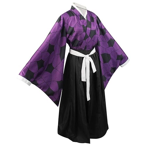 DJFOG Anime-Charakter Kokushibo Cosplay-Kostüm für Herren und Jungen, Outfit, Dämonentöter, Kimono mit Tattoo-Aufklebern, komplettes Set, Halloween-Party, Karneval, Anziehanzug,Lila,M von DJFOG