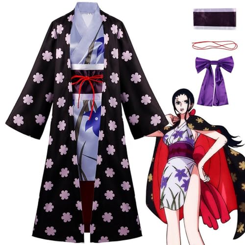 DJFOG Anime One Piece Nico Robin Cosplay-Kostüm für Frauen und Mädchen, Rollenspiel-Uniform, Umhang, Kimono, komplettes Set, Halloween, Karneval, Party, Anziehanzug,Schwarz,L von DJFOG