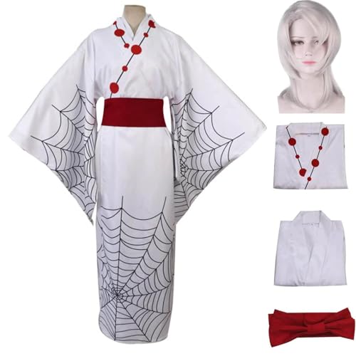 Damen Demon Slayer Cosplay Kostüm mit Perücke, Spider Rui Kimono Outfit Ruis Schwester Mutter Kleid Anzug Halloween Party Cardigan Robe,Rui,M von DJFOG