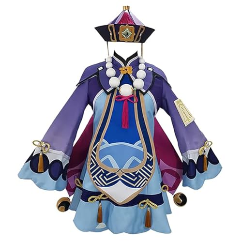 Genshin Impact Qiqi Anime-Cosplay-Kostüm mit Zubehör, Anime-Spielfiguren, Uniform, komplettes Set, für Damen und Mädchen, Halloween-Party, Verkleidung, Blau, Größe 3XL von DJFOG