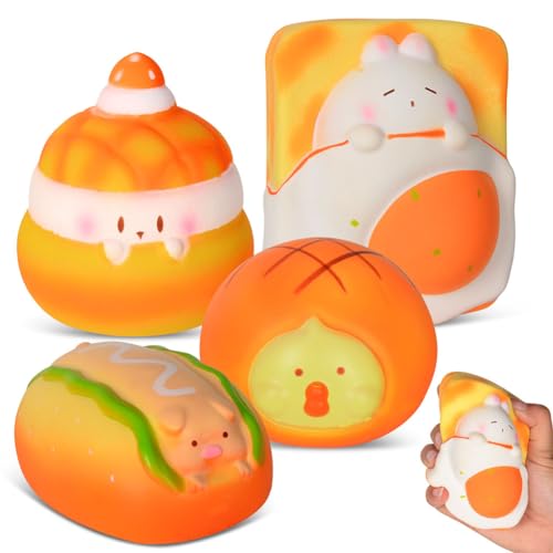 DJLLA 4 Stück Squishy Brot Spielzeug, Stressabbau Angstzustände Autismus Squishies Spielzeug Schönes Kawaii Soft Sinnesspielzeug für Mädchen Kinder und Erwachsene, Weihnachts Geburtstagsgeschenke von DJLLA