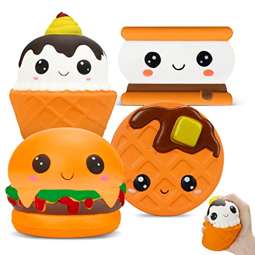 DJLLA Squishy Spielzeug 4 Stück, Squishy Set Stress Spielzeug, Squishies Party Geschenke Autismus Kawaii Party Geschenke Langsam steigendes Spielzeug für Kinder Erwachsene Mädchen Jungen von DJLLA