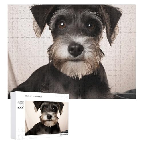 Holzpuzzle, niedliches Schnauzer-Puzzle, 500 Teile, personalisiertes Bild, Puzzle, Familiendekoration, Puzzle für Erwachsene, Familie, Hochzeit, Abschlussfeier, Geschenk von DJUETRUI