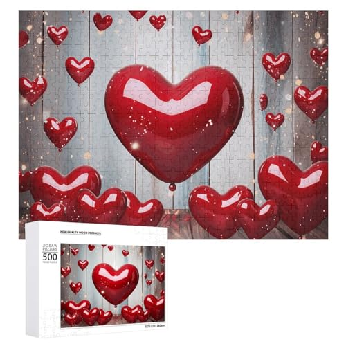 Holzpuzzle, rotes Liebesherz, Puzzle, 500 Stück, personalisiertes Bild, Puzzle, Familiendekoration, Puzzle für Erwachsene, Familie, Hochzeit, Abschlussfeier, Geschenk von DJUETRUI