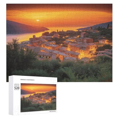 Holzpuzzle Italienisches Sonnenuntergangspuzzle, 500 Teile, personalisiertes Bilderpuzzle, Familiendekoration, Puzzle für Erwachsene, Familie, Hochzeit, Abschlussfeier, Geschenk von DJUETRUI