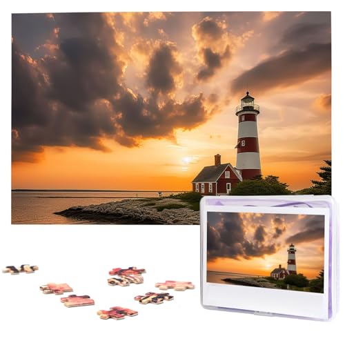 Holzpuzzle Leuchtturm bei Sonnenuntergang Puzzle 1000 Teile Personalisiertes Bilderpuzzle Familie Dekoration Puzzle für Erwachsene Familie Hochzeit Abschluss Geschenk von DJUETRUI