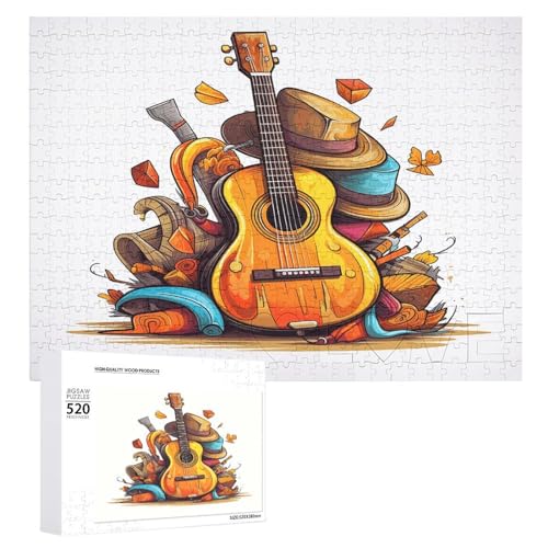 Holzpuzzle Lustige Cartoon-Hüte Gitarre Puzzle 500 Teile Personalisiertes Bilderpuzzle Familie Dekoration Puzzle für Erwachsene Familie Hochzeit Abschluss Geschenk von DJUETRUI