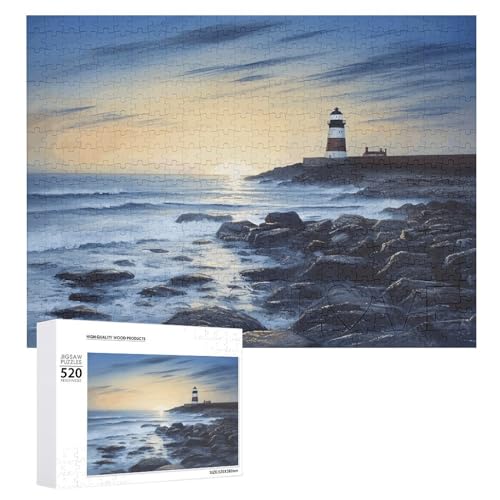 Holzpuzzle The Seaside Lighthouse Jigsaw Puzzle 500 Pieces Personalized Picture Puzzle Family Decoration Puzzle for Adult Family Wedding Graduation Gift von DJUETRUI