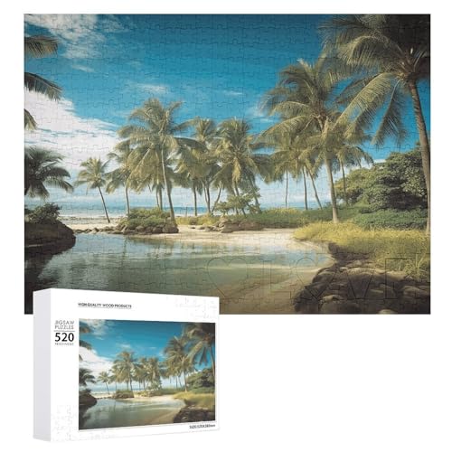 Holzpuzzle Tropische Kokosnussbäume Strand Puzzle 500 Teile Personalisiertes Bilderpuzzle Familie Dekoration Puzzle für Erwachsene Familie Hochzeit Abschluss Geschenk von DJUETRUI