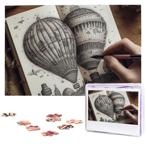 Holzpuzzle handgezeichnetes Heißluftballon-Puzzle, 1000 Teile, personalisiertes Bildpuzzle, Familiendekoration, Puzzle für Erwachsene, Familie, Hochzeit, Abschlussfeier, Geschenk von DJUETRUI