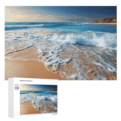 Holzpuzzle mit blauem Meer, Sandstrand, 1000 Stück, personalisiertes Bild, Puzzle, Familiendekoration, Puzzle für Erwachsene, Familie, Hochzeit, Abschlussfeier, Geschenk von DJUETRUI