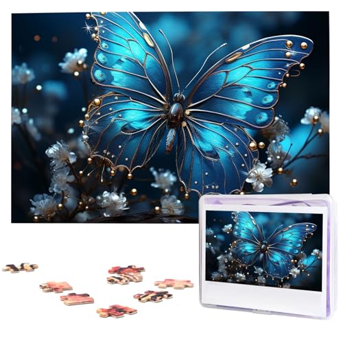 Puzzle 1000 Teile Personalisiertes Puzzle für Erwachsene Blauer Schmetterling und Mond Bilderpuzzle Benutzerdefinierte Puzzles aus Fotos Holzpuzzle Klassisches Puzzle für Familie Hochzeit von DJUETRUI