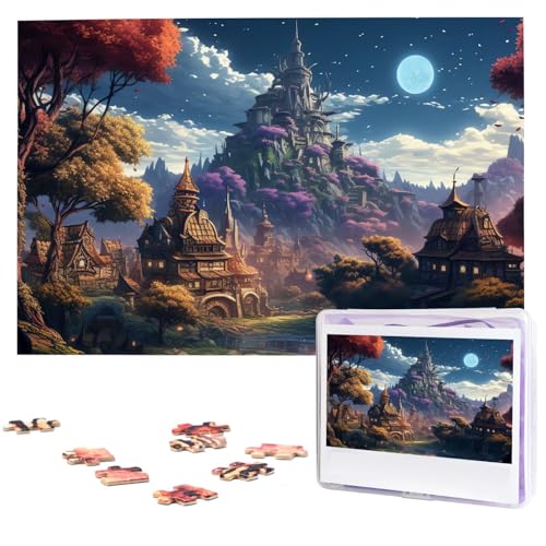 Puzzle 1000 Teile Personalisiertes Puzzle für Erwachsene Fantasy Town Picture Puzzle Benutzerdefinierte Puzzles aus Fotos Holzpuzzle Klassisches Puzzle für Familie Hochzeit Geburtstag Valentinstag von DJUETRUI