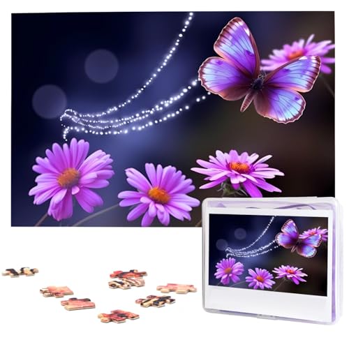 Puzzle 1000 Teile Personalisiertes Puzzle für Erwachsene Lovely Purple Butterfly Picture Puzzle Custom Puzzles aus Fotos Holzpuzzle Klassisches Puzzle für Familie Hochzeit Geburtstag Geschenke von DJUETRUI