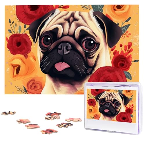 Puzzle 1000 Teile Personalisiertes Puzzle für Erwachsene Mops Blume Bild Puzzle Benutzerdefinierte Puzzles aus Fotos Holzpuzzle Klassisches Puzzle für Familie Hochzeit Geburtstag Geschenke von DJUETRUI