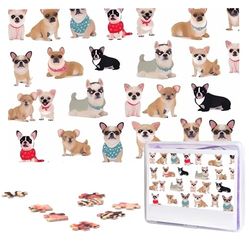 Puzzle 1000 Teile Personalisiertes Puzzle für Erwachsene Niedliches Chihuahua Mops Muster Bilderpuzzle Benutzerdefinierte Puzzles aus Fotos Holzpuzzle Klassisches Puzzle für Familie Hochzeit von DJUETRUI