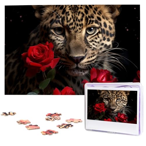 Puzzle 1000 Teile Personalisiertes Puzzle für Erwachsene Rose Leopard Bild Puzzle Benutzerdefinierte Puzzles aus Fotos Holzpuzzle Klassisches Puzzle für Familie Hochzeit Geburtstag Geschenke von DJUETRUI