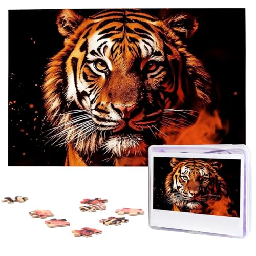 Puzzle 1000 Teile Personalisiertes Puzzle für Erwachsene Tiger im Feuer Bilderpuzzle Benutzerdefinierte Puzzles aus Fotos Holzpuzzle Klassisches Puzzle für Familie Hochzeit Geburtstag Geschenke von DJUETRUI