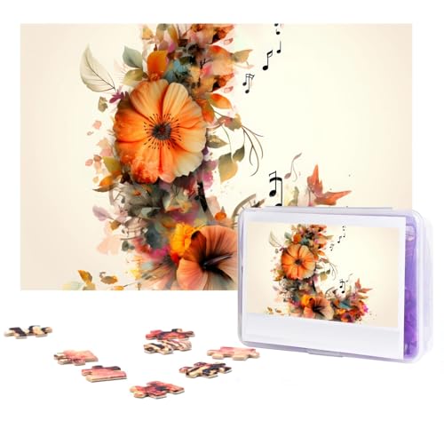 Puzzle 300 Teile Personalisiertes Puzzle für Erwachsene Orange Blumen Bild Puzzle Benutzerdefinierte Puzzles aus Fotos Holzpuzzle Klassisches Puzzle für Familie Hochzeit Geburtstag Geschenke von DJUETRUI