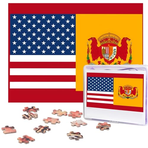 Puzzle 500 Teile Personalisiertes Puzzle für Erwachsene Amerikanische Spanien Flagge Bild Puzzle Benutzerdefinierte Puzzles aus Fotos Holzpuzzle Klassisches Puzzle für Familie Hochzeit Geburtstag von DJUETRUI