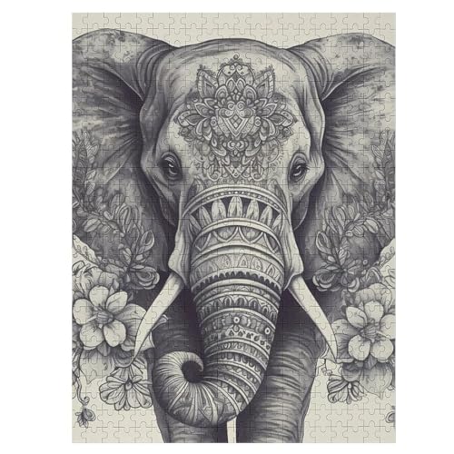 Puzzle für Erwachsene, personalisiertes Bild, einzigartige Puzzles für Erwachsene, Haustier-Puzzle, Hochzeitspuzzle, handgezeichneter Elefant, Familientreffen, 500 Teile von DJUETRUI