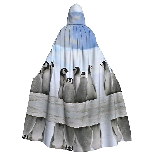 Junge Pinguine mit Schnee, Halloween-Kostüm, für Damen und Herren, Cosplay, langer Umhang, Verkleidung für Rollenspiele (147 cm) von DJnni