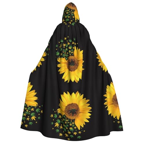 Kapuzenumhang für Erwachsene, Motiv: Weed mit Sonnenblume, Halloween-Kostüme, Cosplay, langer Umhang, Verkleidung für Rollenspiele (150 cm) von DJnni