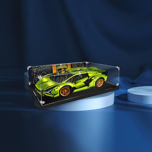 DK DISPLAYKING Acryl-Vitrine für Lego Lamborghini Sián FKP 37 42115 (Lego Set ist nicht enthalten) (mit Themenhintergrund) von DK DISPLAYKING