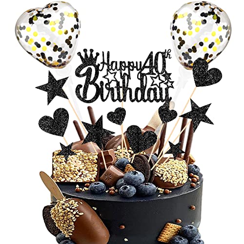 DKBT Tortendeko 40th Schwarz Kuchen deko Glitzer Happy Birthday Cake Topper Kuchendeko Geburtstagstorte für Schwarz Thema Geburtstagsfeier Jubiläum von DKBT