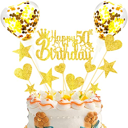 DKBT Tortendeko 50th Gold Kuchen deko Glitzer Happy Birthday Cake Topper Kuchendeko Geburtstagstorte für Gold Geburtstagsfeier Jubiläum von DKBT