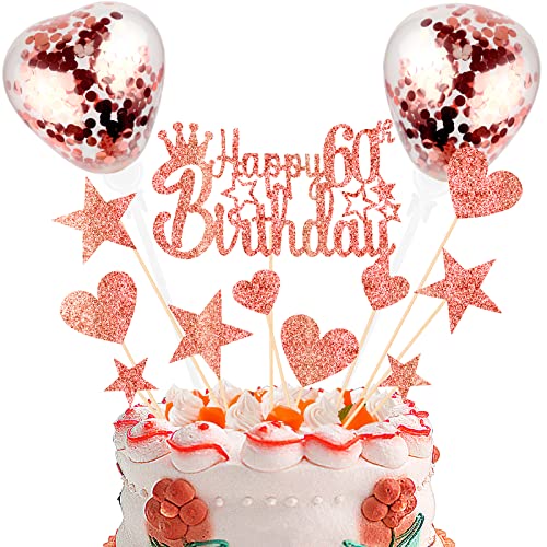 DKBT Tortendeko 60th Roségold Kuchen deko Glitzer Happy Birthday Cake Topper Kuchendeko Geburtstagstorte für Geburtstagsfeier Jubiläum von DKBT