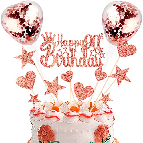 DKBT Tortendeko 90th Roségold Kuchen deko Glitzer Happy Birthday Cake Topper Kuchendeko Geburtstagstorte für Geburtstagsfeier Jubiläum von DKBT