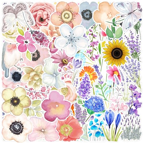 DKDDSSS 100 Stück Blumen Aufkleber, Scrapbook Aufkleber, Wasserfeste Aufkleber, für Laptop Wasserflaschen Skateboard Gepäck Fahrrad Gitarre PS4 Koffer Tagesbuch Scrapbook Handy Pad von DKDDSSS