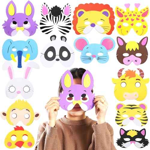 DKDDSSS 14 Stück Filz Tiermasken, Kindermasken Party Masken Cosplay Kinder Masken Maskerade Mottoparty Halloween Geburtstag Karneval Party für Kinder Mädchen Jungen von DKDDSSS