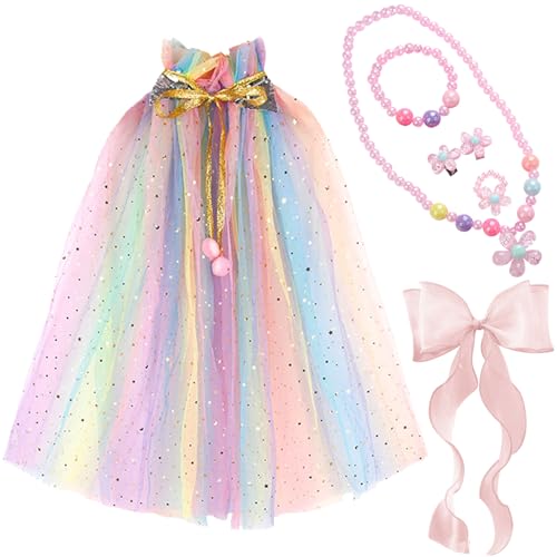 DKDDSSS 3 pcs Prinzessin Umhang, Prinzessin Kostüm mit Halskette, Ring, Ohrringe, Prinzessin Cape für Kostüm Party Outfits Cosplay Geschenk zum Kindertag für Mädchen (75cm) von DKDDSSS