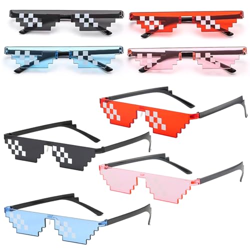 DKDDSSS 8 Paare Thug Life Sonnenbrille, Pixel Sonnenbrille, Unisex Mosaik Brille, Coole Lustige Mehrfarbige Partybrille, für Partyurlaub Dekoration Brille von DKDDSSS