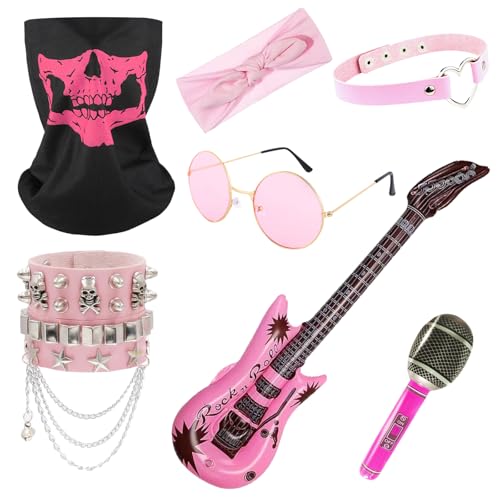 DKDDSSS 8 Stücke Rocker Kostüm Rockstar Kostüm, Punker Kostüm Punk Kostüm, Rockstar Kostüm Kinder, Punk Kostüm Damen, für Frauen Punk Rocker Party Cosplay von DKDDSSS