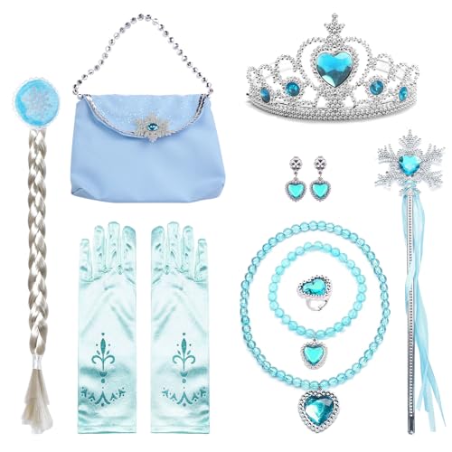 DKDDSSS 9 Stück Prinzessin Kostüme Zubehör, Mädchen Dress up Zubehör, Karneval Kostüm Kinder, Faschingskostüme Kinder Prinzessin, für Cosplay Karneval Halloween Party Verkleiden von DKDDSSS