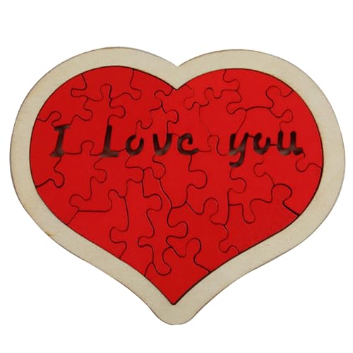 DKGEA Rotes Holzherz Puzzle, I Love You Bausteine, kleines romantisches Puzzle, 3D-Herzform Mini-Bausteine für Heimdekoration, Valentinstag von DKGEA