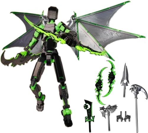 DKIIL NOIYB T13 Action Figure, Neuer Bereits Montiert Action Figures, Titan 13 Action Figure mit 5 Waffen und 6 Händen, Dummy 13 3D Printed Multi-Jointed Movable, Sammler Dekorationen (Schwarz Grün) von DKIIL NOIYB