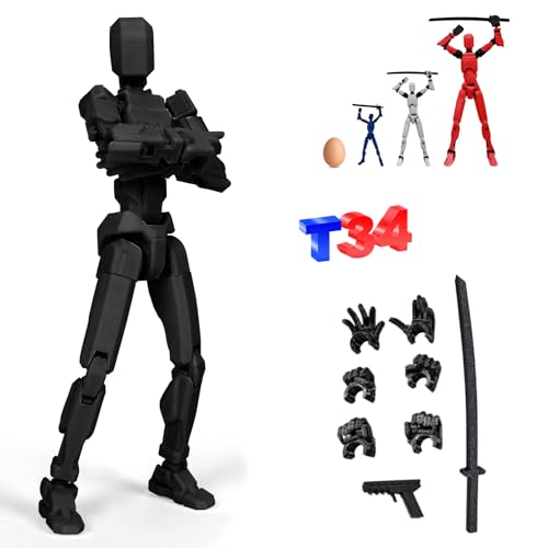 DKIIL NOIYB T13 Action Figure, Neuer Bereits Montiert S13 Figure, Titan 13 Action Figure mit Flügeln und Sockel, 4 Waffen 6 Händen, 3D Printed Multi-Jointed Movable (34cm Schwarz) von DKIIL NOIYB