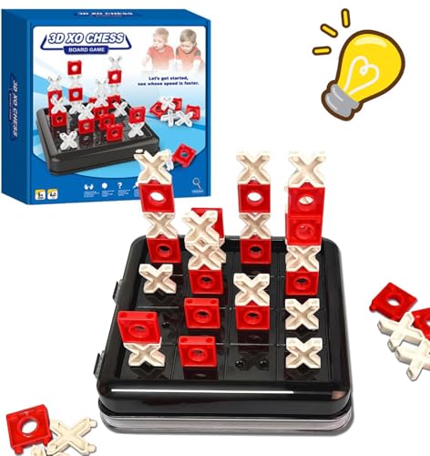 DKIIL NOIYB Tic Tac Toe, 3D Tic Tac Toe Extreme, X und O Spiel mit 64 Schachfiguren, 2 Spieler Brettspiele Interaktives Tischspiele Tragbare Reisespiele für Erwachsener und Kinder (A) von DKIIL NOIYB