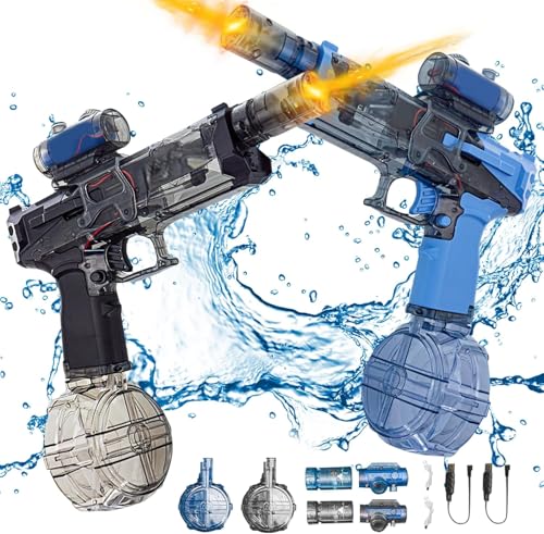 DKIIL NOIYB Ultimate Battle Blaster, Elektrische Wasserpistole 26 Fuß Große Reichweite, Schnellmodus Eisexplosions Wasserpistole mit Beleuchtung und Realistischen Flammen für Sommerpartys (2pcs) von DKIIL NOIYB