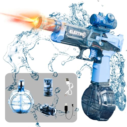 DKIIL NOIYB Ultimate Battle Blaster, Elektrische Wasserpistole 26 Fuß Große Reichweite, Schnellmodus Eisexplosions Wasserpistole mit Beleuchtung und Realistischen Flammen für Sommerpartys (Blau) von DKIIL NOIYB